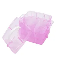 Layers 18 Grids Transparent Plastic Storage Organizer Jewellery Organizer Storage Compartment Box. 13 x 17 x 16 cm (PINK)-thumb1