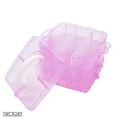 Layers 18 Grids Transparent Plastic Storage Organizer Jewellery Organizer Storage Compartment Box. 13 x 17 x 16 cm (PINK)-thumb2