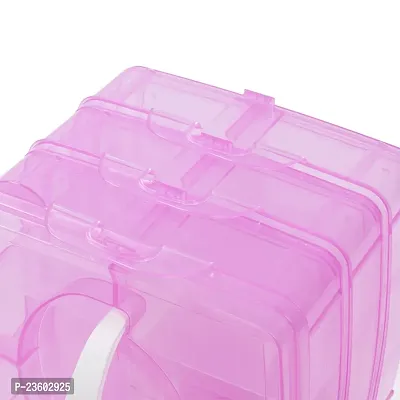 Layers 18 Grids Transparent Plastic Storage Organizer Jewellery Organizer Storage Compartment Box. 13 x 17 x 16 cm (PINK)-thumb5