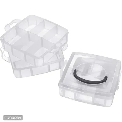 Layers 18 Grids Transparent Plastic Storage Organizer Jewellery Organizer Storage Compartment Box. 13 x 17 x 16 cm (WHITE)-thumb4