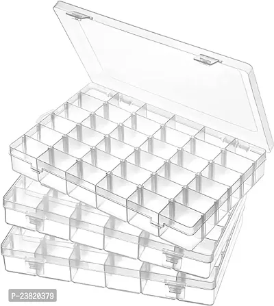 36 Grids Clear Plastic Storage Box with Adjustable Dividers Organizer Pills Drugs Earrings Bead Jewelry Small Storage Box Case - (Pack of 3 Transparent Color)-thumb0