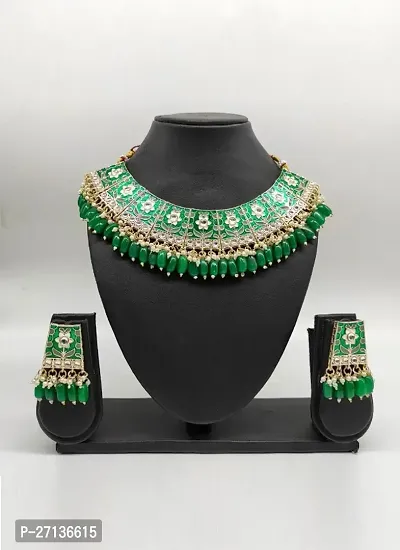 Ethnic Indian Traditional Jewellery Kundan Choker Necklace Earring Maang Tikka Set (GREEN)-thumb0