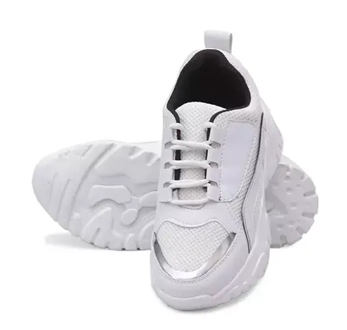 Stylish White Synthetic Solid Running Shoes For Women