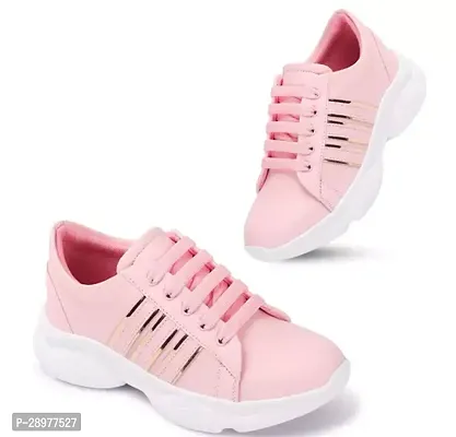 Stylish Pink Synthetic Leather Solid Running Shoes For Women-thumb0