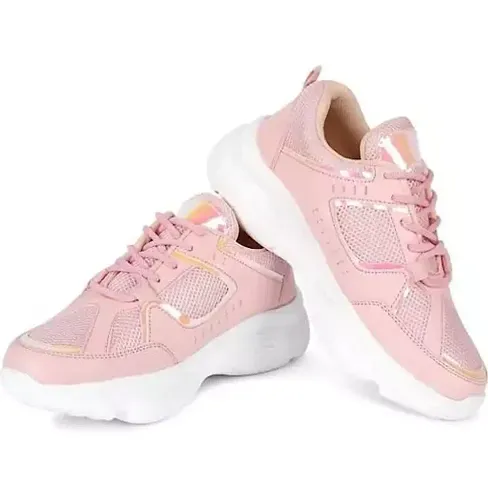 Stylish Pink Synthetic Leather Solid Running Shoes For Women