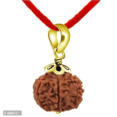 Natural Nepali 4 Face Four Mukhi Rudraksha Spiritual Chakra Healing Meditation Loose Rudraksh 18K Gold Plated Pendant-thumb0