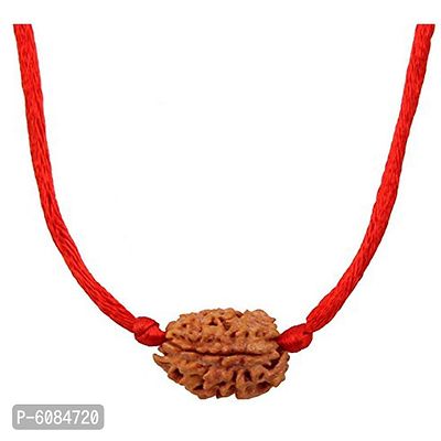 Original Certified Three Faced Teen Mukhi Nepali Rudraksha Beads Simple Pendant Locket with Red Thread Astrology Jewellery For Boys-thumb0