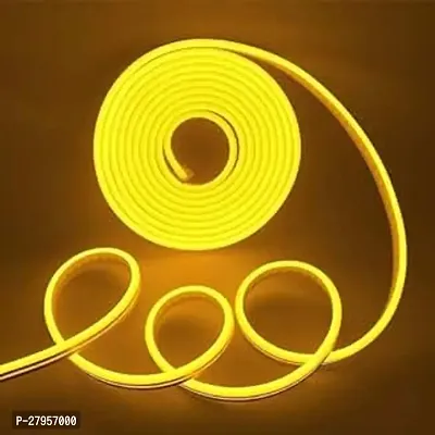 Super 16.4Feet Long with 12V Adaptor LED Neon Strip Rope LightsFlat Silicone Neon Rope Light Flexible Cuttable String IP65 Waterproof Neon LED Strips for Indoor Outdoor Decoration Yellow