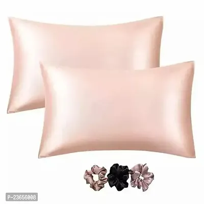 Silk Pillow Covers Rose for Hair and Skin-with Satin Scrunchies for Women Stylish Satin Pillow coves for Hair and Skin Pack of 2 Silk scrunchies for Women 3-Piece