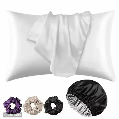 Satin Bonnet for Curly Hair with Silk Satin Pillow Covers and Scrunchies   Silk Bonnet for Hair Best Gift Combo of Pack of 2 Satin Pillowcases 3 Silk crunchies Adjustable HairCap