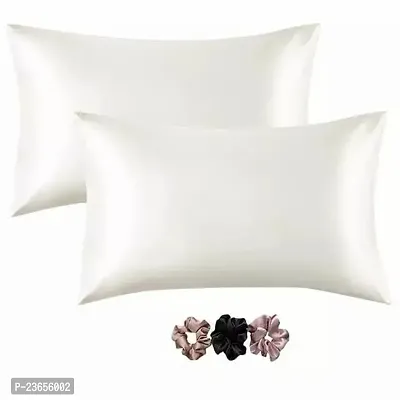 Silk Pillow Covers for Hair and Skin-with Satin Scrunchies for Women Stylish Satin Pillow coves for Hair and Skin Pack of 2 Silk scrunchies for Women 3-Piece-thumb0