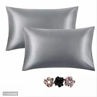 Silk Pillow Covers for Hair and Skin-with Satin Scrunchies for Women Stylish Satin Pillow coves for Hair and Skin Pack of 2 Silk scrunchies for Women 3-Piece-thumb0