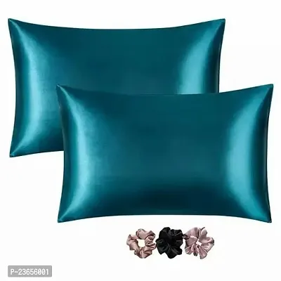 Silk Pillow Covers for Hair and Skin-with Satin Scrunchies for Women Stylish Satin Pillow coves for Hair and Skin Pack of 2 Silk scrunchies for Women 3-Piece-thumb0