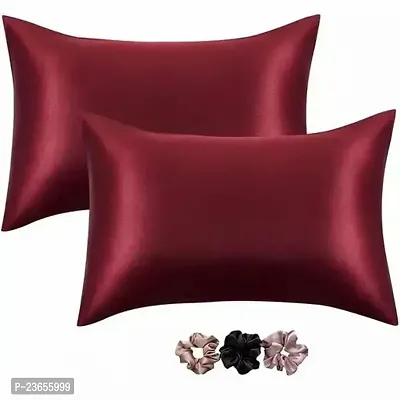 Silk Pillow Covers for Hair and Skin-with Satin Scrunchies for Women Stylish Satin Pillow coves for Hair and Skin Pack of 2 Silk scrunchies for Women 3-Piece