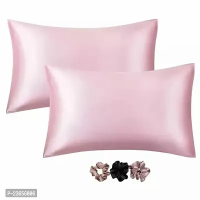 Silk Pillow Covers Rose for Hair and Skin-with Satin Scrunchies for Women Stylish Satin Pillow coves for Hair and Skin Pack of 2 Silk scrunchies for Women 3-Piece