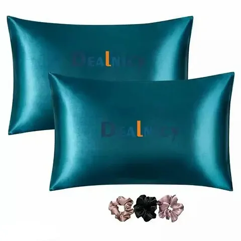 Silk Pillow Covers for Hair and Skin-with Satin Scrunchies for Women Stylish Satin Pillow coves for Hair and Skin Pack of 2 Silk scrunchies for Women 3-Piece