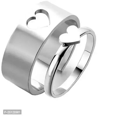 Stylish Adjustable Silver Plated Couple Ring For Men And Women, Pack Of 2-thumb0