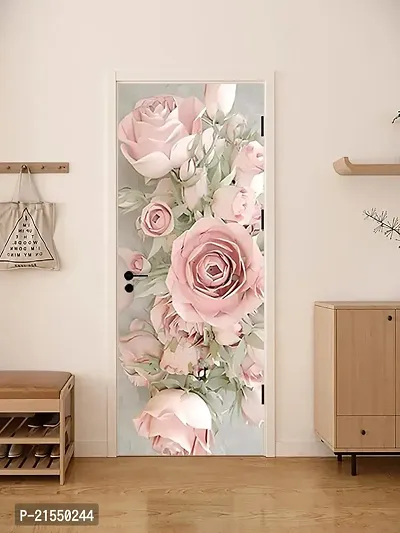 Aadee Craft Pink Rose Petal Door Wallpaper For Door Self Adhesive Vinyl, Door Sticker Wallpaper Murals Peel And Stick Removable Vinyl Decals For Home Decor, Water Proof (30X78 Inch)-thumb0