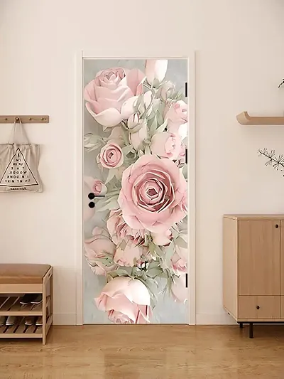 Aadee Craft Pink Rose Petal Door Wallpaper For Door Self Adhesive Vinyl, Door Sticker Wallpaper Murals Peel And Stick Removable Vinyl Decals For Home Decor, Water Proof (30X78 Inch)