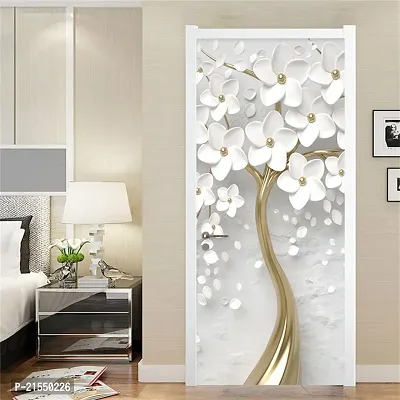 Aadee Craft White Flowers Tree Mural Door Wallpaper Self Adhesive Vinyl, Door Sticker Wallpaper Peel And Stick Removable Vinyl Decals For Home Decor,Water Proof (30X78 Inch)