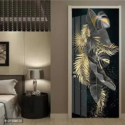 Aadee Craft Golden Banana Leaf Door Wallpaper For Door Self Adhesive Vinyl, Door Sticker Wallpaper Murals Peel And Stick Removable Vinyl Decals For Home Decor,Water Proof (30X78 Inch)