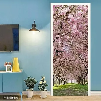 Aadee Craft Cherry Tree Nature Door Wallpaper For Door Self Adhesive Vinyl, Door Sticker Wallpaper Murals Peel And Stick Removable Vinyl For Home Decor,Water Proof (30X78 Inch)-thumb0