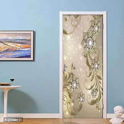 Aadee Craft 3D Door Mural Pearl Golden Flowers Door Wallpaper Self Adhesive Vinyl, Door Sticker Wallpaper Murals Peel And Stick Removable Vinyl Decals For Home Decor,Water Proof (30X78 Inch)