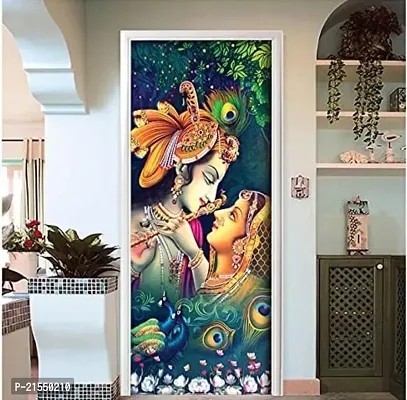Aadee Craft Radha Krishna Peacock Design Door Wallpaper For Door Self Adhesive Vinyl, Door Sticker Wallpaper Murals Peel And Stick Vinyl For Home Decor,Water Proof (30X78 Inch)-thumb0