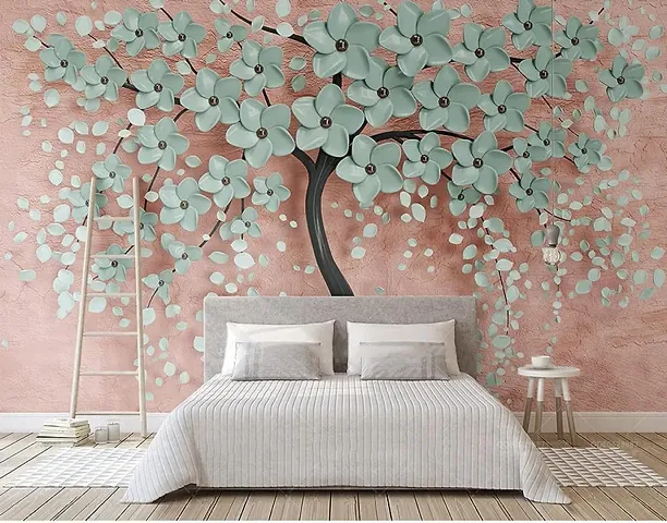 Aadee Craft 3D Flowers Tree Wallpaper Floral Mural Wallpaper 3D Walls Stickers For Living Room Bed Room Hall Home Decoration (Vinyl Self Adhesive 48X36 Inches)