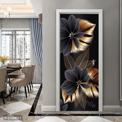 Aadee Craft 3D Black Flower Peel And Stick Door Wallpaper For Door Self Adhesive Vinyl, Door Sticker Wallpaper Murals Peel And Stick Vinyl For Home Decor,Water Proof (30X78 Inch)-thumb0