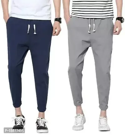 Comfortable Multicoloured Cotton Blend Regular Track Pants For Men Pack Of 2