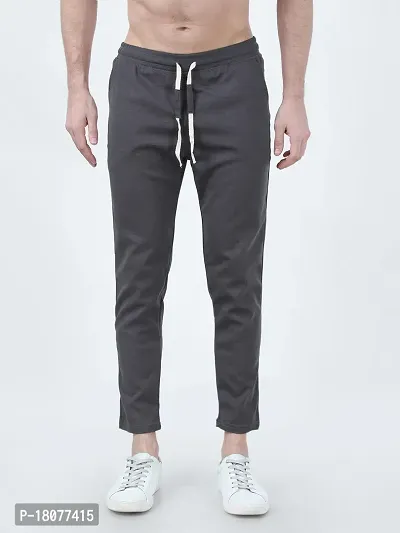 Comfortable Grey Cotton Blend Regular Track Pants For Men
