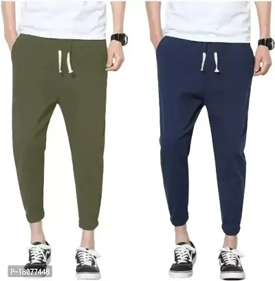 Comfortable Multicoloured Cotton Blend Regular Track Pants For Men Pack Of 2-thumb0