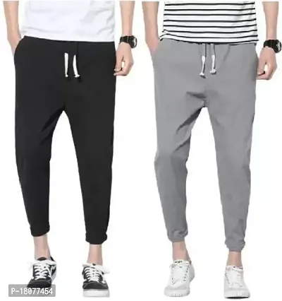 Comfortable Multicoloured Cotton Blend Regular Track Pants For Men Pack Of 2