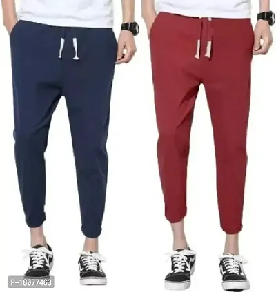 Comfortable Multicoloured Cotton Blend Regular Track Pants For Men Pack Of 2
