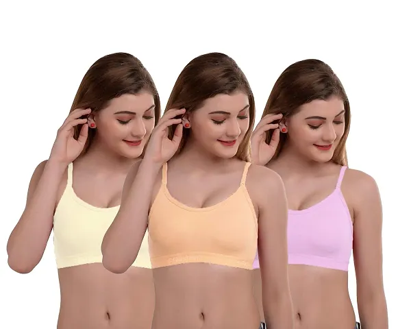 Clothonics Cotton Non Padded Non Wired Full Coverage Bra - Pack of 3 - Off White Peach Voilet