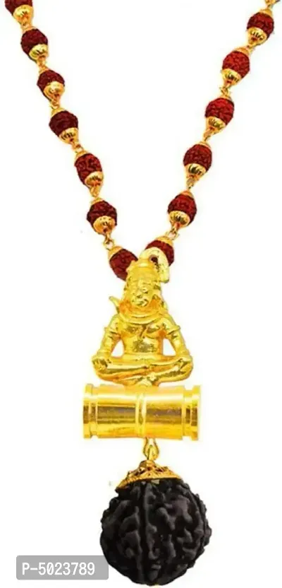 Shiv Rudraksha Studded Chain With Trishul Om Beads Gold-plated Plated Brass Chain