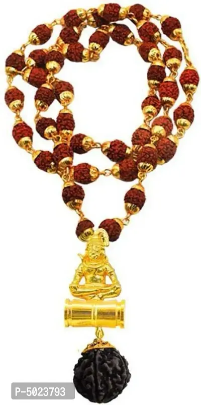 Shiv Rudraksha Studded Chain With Trishul Om Beads Gold-plated Plated Brass Chain