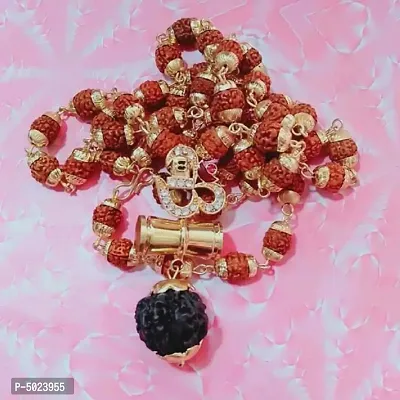 Panchmukhi Rudraksha Mala Beads Gold-plated Plated Brass, Wood Chain