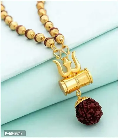 Panchmukhi Rudraksha Mala Beads Gold-plated Plated Brass, Wood Chain-thumb0