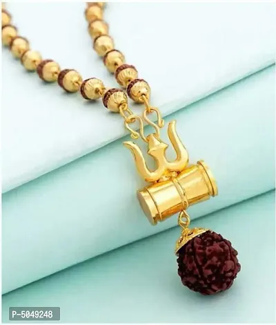 Panchmukhi Rudraksha Mala Beads Gold-plated Plated Brass, Wood Chain