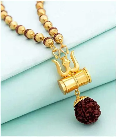 Daridra Bhanjan Lord Shiva Trishul Damru Locket Panch Mukhi Rudraksha Kanthi Mala Pack of (1)