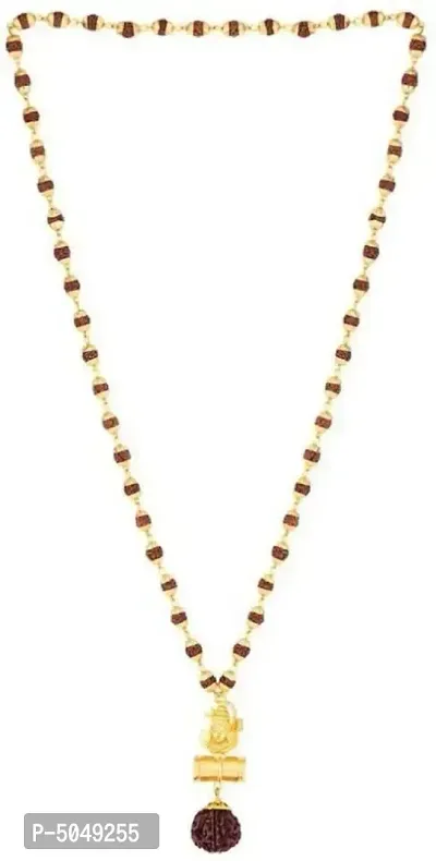 Shiv Rudraksha Studded Chain With Trishul Om Beads Gold-plated Plated Brass Chain-thumb0