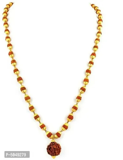 Panchmukhi Rudraksha Mala Beads Gold-plated Plated Brass, Wood Chain