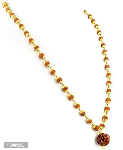 Panchmukhi Rudraksha Mala Beads Gold-plated Plated Brass, Wood Chain