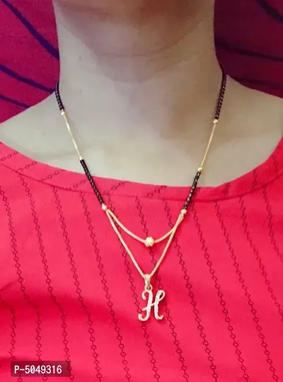 H Alphabet Pendant Akshar Name Gold Plated Pendant Necklace For Girls/Women Gold-plated Alloy Mangalsutra