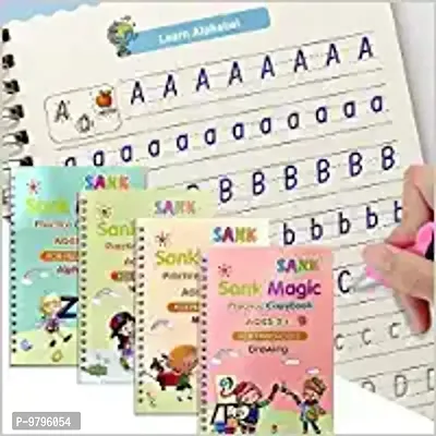 Magic Practice Copybook,-4 Books , 15 Refill Number Tracing Book For Pre-Schoolers With Pen, Magic Calligraphy Copybook Set Practical Reusable Writing -Fun Book