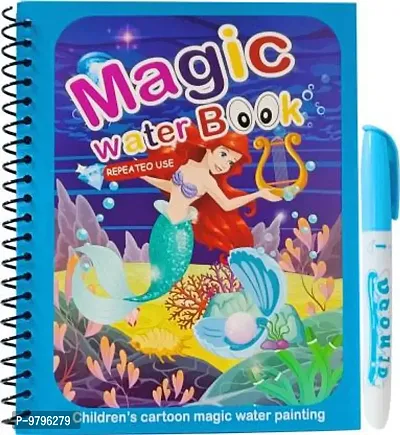 Reusable Magic Water Painting Book Magic Doodle Pen Kids Colouring Doodle Drawing Board Games Child Educational Toy/Magic Book Water Painting Book For Kids- Pack Of 3-thumb0