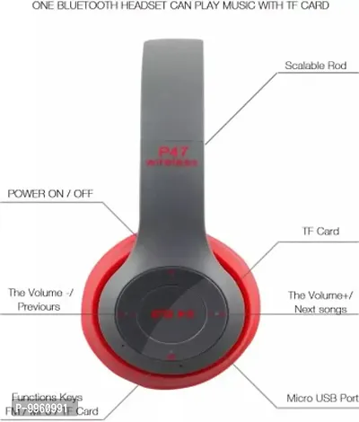 P47 Bluetooth Headphone Extra Bass Wireless Headphones Bluetooth Headset Bluetooth  Wired Headset&nbsp;&nbsp;(Black, On The Ear)-thumb2