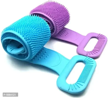 Waterproof And Easy Body Back Side and Foot Cleaning Brush Bathing Brush Exfoliating Back Scrubber for Shower loofah Silicone Scrubber Belt Removes Bath Towel Waterproof Easy Foot Cleaner(Multicolor 1pcs)-thumb0
